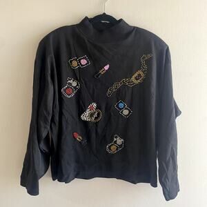 Jou Jou vintage black sequin sweater, one size fits most